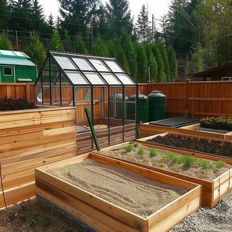 Grow zone, with greenhouse & potting shed | Vouzzy