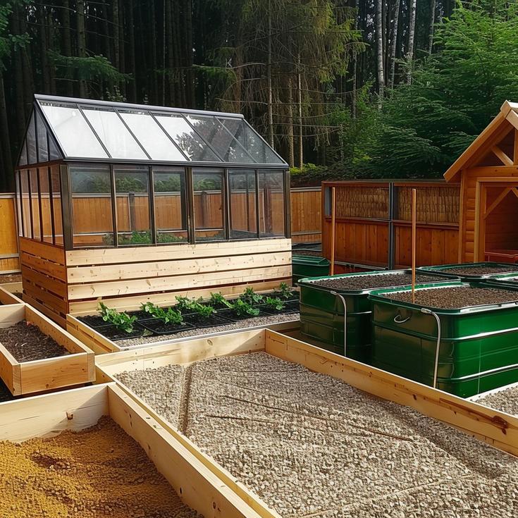 Grow zone, with greenhouse & potting shed