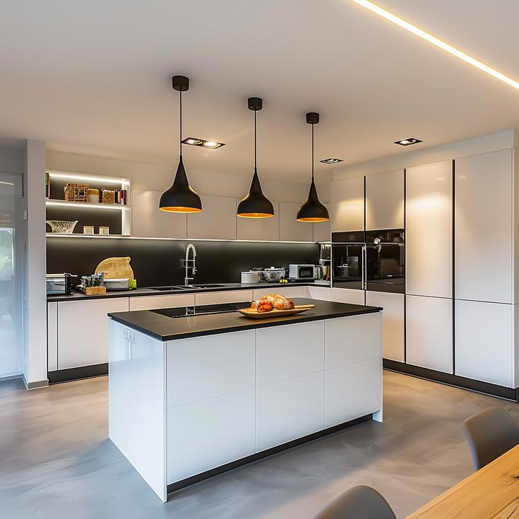 Kochinsel und Spülenmodul Rational tio Lack weiß matt, Hochschrankwand SieMatic